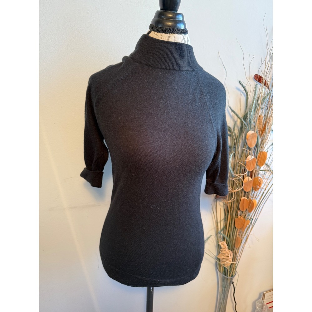 Banana Republic Womens Black Wool Blend Mock Neck Elbow Sleeve Sweater XS